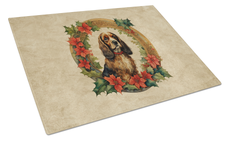 Christmas Flowers Frame Glass Cutting Board (Dog Breed: English Cocker Spaniel 2357, size: large)