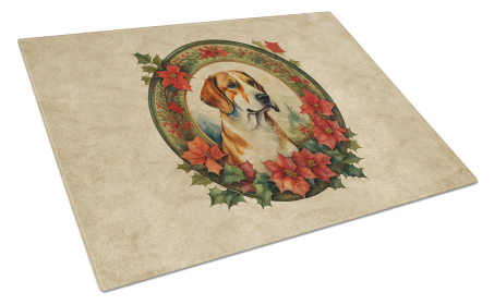 Christmas Flowers Frame Glass Cutting Board (Dog Breed: English Foxhound 2358, size: large)