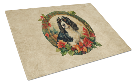 Christmas Flowers Frame Glass Cutting Board (Dog Breed: English Springer Spaniel 2359, size: large)
