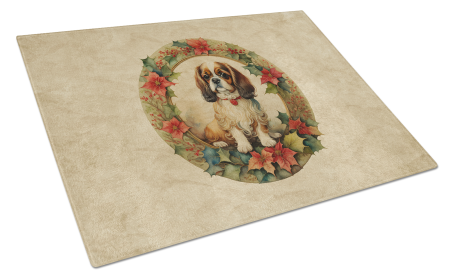 Christmas Flowers Frame Glass Cutting Board (Dog Breed: English Toy Spaniel 2360, size: large)