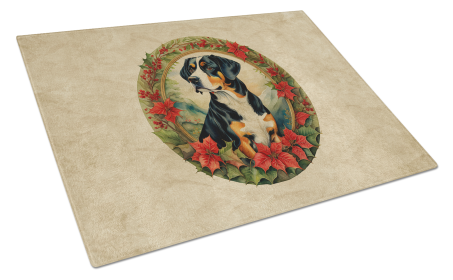 Christmas Flowers Frame Glass Cutting Board (Dog Breed: Entlebucher Mountain Dog 2361, size: large)