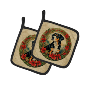 Christmas Flowers Frame Pair of Pot Holders (Design: Entlebucher Mountain Dog 2361, size: 7.5HX7.5W)
