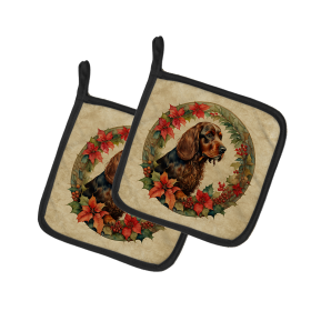 Christmas Flowers Frame Pair of Pot Holders (Design: Field Spaniel 2362, size: 7.5HX7.5W)
