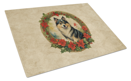 Christmas Flowers Frame Glass Cutting Board (Dog Breed: Finnish Lapphund 2363, size: large)