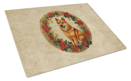 Christmas Flowers Frame Glass Cutting Board (Dog Breed: Finnish Spitz 2364, size: large)
