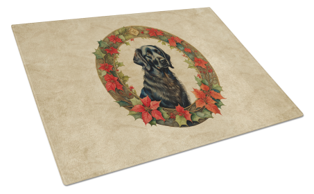 Christmas Flowers Frame Glass Cutting Board (Dog Breed: Flat-Coated Retriever 2365, size: large)