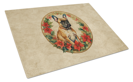Christmas Flowers Frame Glass Cutting Board (Dog Breed: French Bulldog 2366, size: large)
