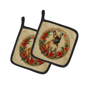 Christmas Flowers Frame Pair of Pot Holders (Design: French Bulldog 2366, size: 7.5HX7.5W)