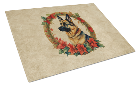 Christmas Flowers Frame Glass Cutting Board (Dog Breed: German Shepherd 2367, size: large)