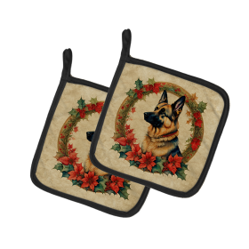 Christmas Flowers Frame Pair of Pot Holders (Design: German Shepherd 2367, size: 7.5HX7.5W)