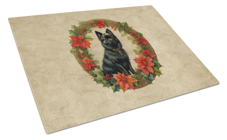 Christmas Flowers Frame Glass Cutting Board (Dog Breed: German Spitz 2368, size: large)