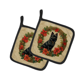 Christmas Flowers Frame Pair of Pot Holders (Design: German Spitz 2368, size: 7.5HX7.5W)