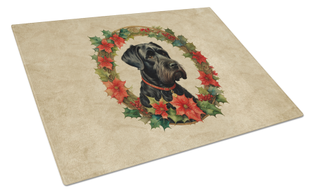 Christmas Flowers Frame Glass Cutting Board (Dog Breed: Giant Schnauzer 2369, size: large)
