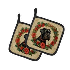 Christmas Flowers Frame Pair of Pot Holders (Design: Giant Schnauzer 2369, size: 7.5HX7.5W)
