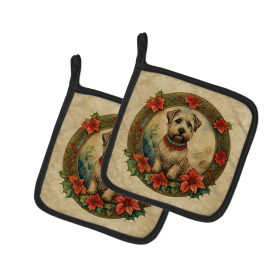 Christmas Flowers Frame Pair of Pot Holders (Design: Glen of Imaal Terrier 2370, size: 7.5HX7.5W)