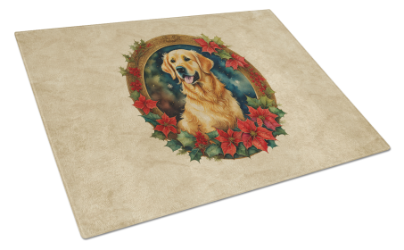 Christmas Flowers Frame Glass Cutting Board (Dog Breed: Golden Retriever 2371, size: large)