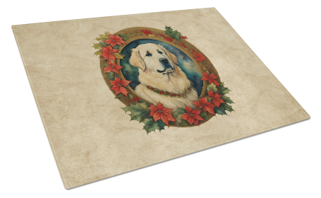 Christmas Flowers Frame Glass Cutting Board (Dog Breed: Great Pyrenees 2372, size: large)