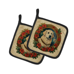Christmas Flowers Frame Pair of Pot Holders (Design: Great Pyrenees 2372, size: 7.5HX7.5W)