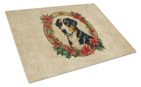 Christmas Flowers Frame Glass Cutting Board (Dog Breed: Greater Swiss Mountain Dog 2373, size: large)