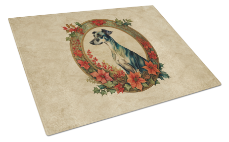 Christmas Flowers Frame Glass Cutting Board (Dog Breed: Greyhound 2374, size: large)