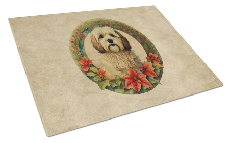 Christmas Flowers Frame Glass Cutting Board (Dog Breed: Havanese 2375, size: large)