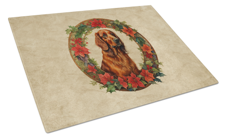 Christmas Flowers Frame Glass Cutting Board (Dog Breed: Irish Setter 2376, size: large)