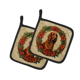 Christmas Flowers Frame Pair of Pot Holders (Design: Irish Setter 2376, size: 7.5HX7.5W)