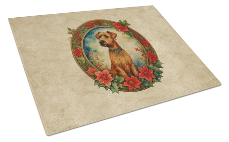 Christmas Flowers Frame Glass Cutting Board (Dog Breed: Irish Terrier 2377, size: large)