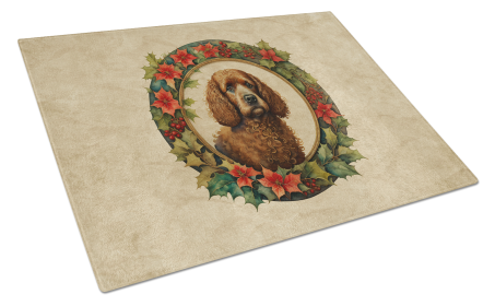 Christmas Flowers Frame Glass Cutting Board (Dog Breed: Irish Water Spaniel 2378, size: large)