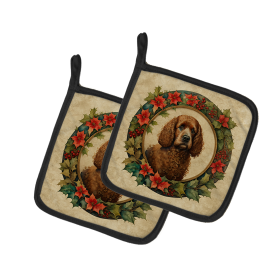 Christmas Flowers Frame Pair of Pot Holders (Design: Irish Water Spaniel 2378, size: 7.5HX7.5W)