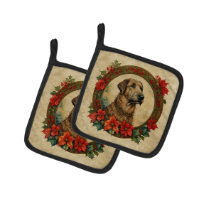 Christmas Flowers Frame Pair of Pot Holders (Design: Irish Wolfhound 2379, size: 7.5HX7.5W)