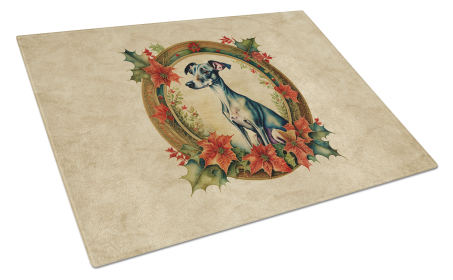 Christmas Flowers Frame Glass Cutting Board (Dog Breed: Italian Greyhound 2380, size: large)