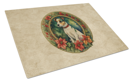 Christmas Flowers Frame Glass Cutting Board (Dog Breed: Jack Russell Terrier 2381, size: large)