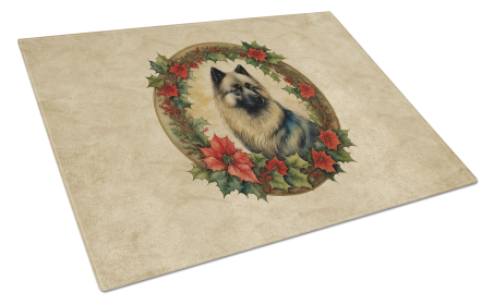 Christmas Flowers Frame Glass Cutting Board (Dog Breed: Keeshond 2383, size: large)