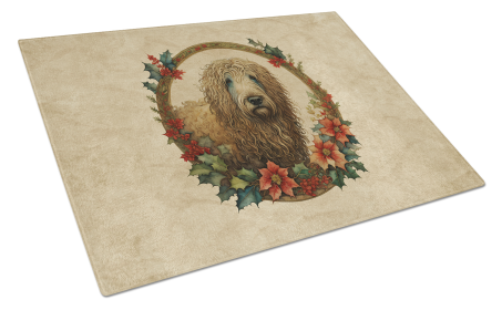 Christmas Flowers Frame Glass Cutting Board (Dog Breed: Komondor 2384, size: large)