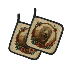 Christmas Flowers Frame Pair of Pot Holders (Design: Komondor 2384, size: 7.5HX7.5W)