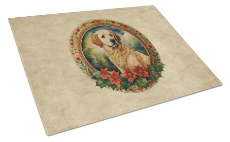 Christmas Flowers Frame Glass Cutting Board (Dog Breed: Kuvasz 2385, size: large)
