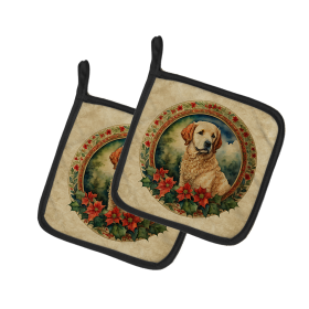 Christmas Flowers Frame Pair of Pot Holders (Design: Kuvasz 2385, size: 7.5HX7.5W)