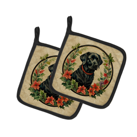 Christmas Flowers Frame Pair of Pot Holders (Design: Labrador Retriever 2386, size: 7.5HX7.5W)