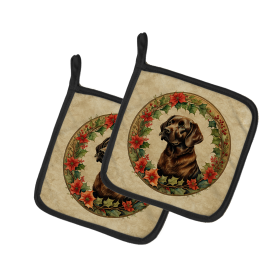 Christmas Flowers Frame Pair of Pot Holders (Design: Labrador Retriever 2387, size: 7.5HX7.5W)