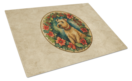 Christmas Flowers Frame Glass Cutting Board (Dog Breed: Lakeland Terrier 2389, size: large)