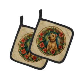 Christmas Flowers Frame Pair of Pot Holders (Design: Lakeland Terrier 2389, size: 7.5HX7.5W)