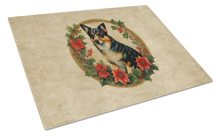 Christmas Flowers Frame Glass Cutting Board (Dog Breed: Lancashire Heeler 2390, size: large)