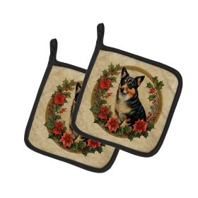 Christmas Flowers Frame Pair of Pot Holders (Design: Lancashire Heeler 2390, size: 7.5HX7.5W)