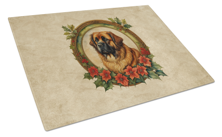 Christmas Flowers Frame Glass Cutting Board (Dog Breed: Leonberger 2391, size: large)