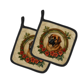 Christmas Flowers Frame Pair of Pot Holders (Design: Leonberger 2391, size: 7.5HX7.5W)