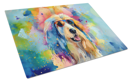 Hippie Dawg Glass Cutting Board (Dog Breed: Afghan Hound 2448, size: large)