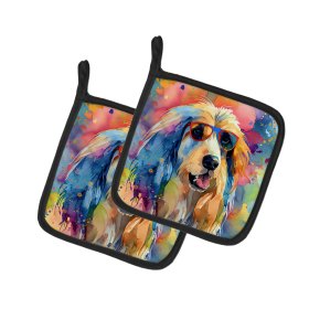 Hippie Dawg Pair of Pot Holders (Design: Afghan Hound 2448, size: 7.5HX7.5W)