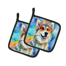Hippie Dawg Pair of Pot Holders (Design: Alaskan Malamute 2452, size: 7.5HX7.5W)