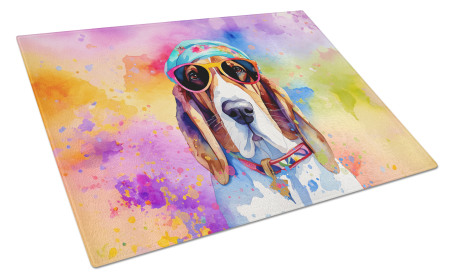 Hippie Dawg Glass Cutting Board (Dog Breed: Basset Hound 2454, size: large)